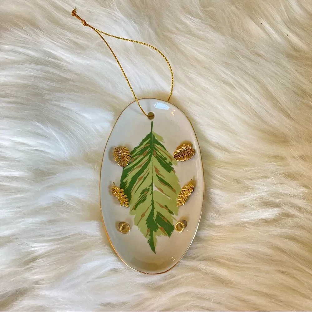 Paper Source Leaf Trinket Jewelry Dish & 3 Pairs Earrings New Ceramic